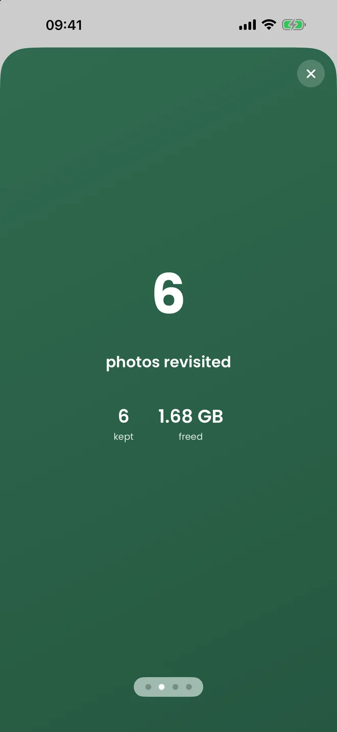 Year in Photos card showing 6 photos revisited, 6 kept and 1.68 GB freed